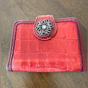 Brighton Red Croc Embossed Leather Wallet Floral Snap